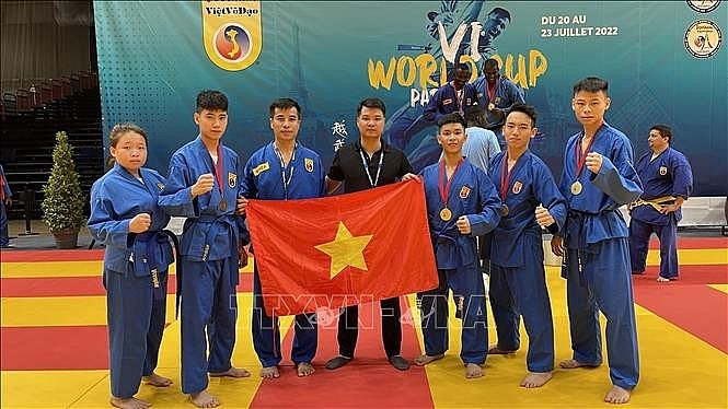 The Vietnamese delegation attended the final round of the 6th Vovinam-Viet Vo Dao World Championship in France. Photo: VNA The Vietnamese delegation attended the final round of the 6th Vovinam-Viet Vo Dao World Championship in France. Photo: VNA