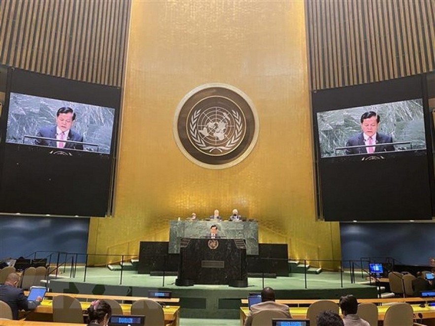 Deputy Minister of Foreign Affairs Ha Kim Ngoc speaks at the conference. Photo: VOV