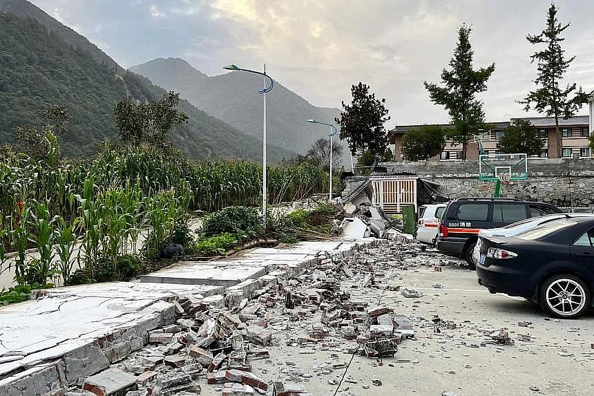 The aftermath of a 6.6-magnitude earthquake in Hailuogou, China's southwestern Sichuan province on Sept 5, 2022. PHOTO: AFP The aftermath of a 6.6-magnitude earthquake in Hailuogou, China's southwestern Sichuan province on Sept 5, 2022. PHOTO: AFP