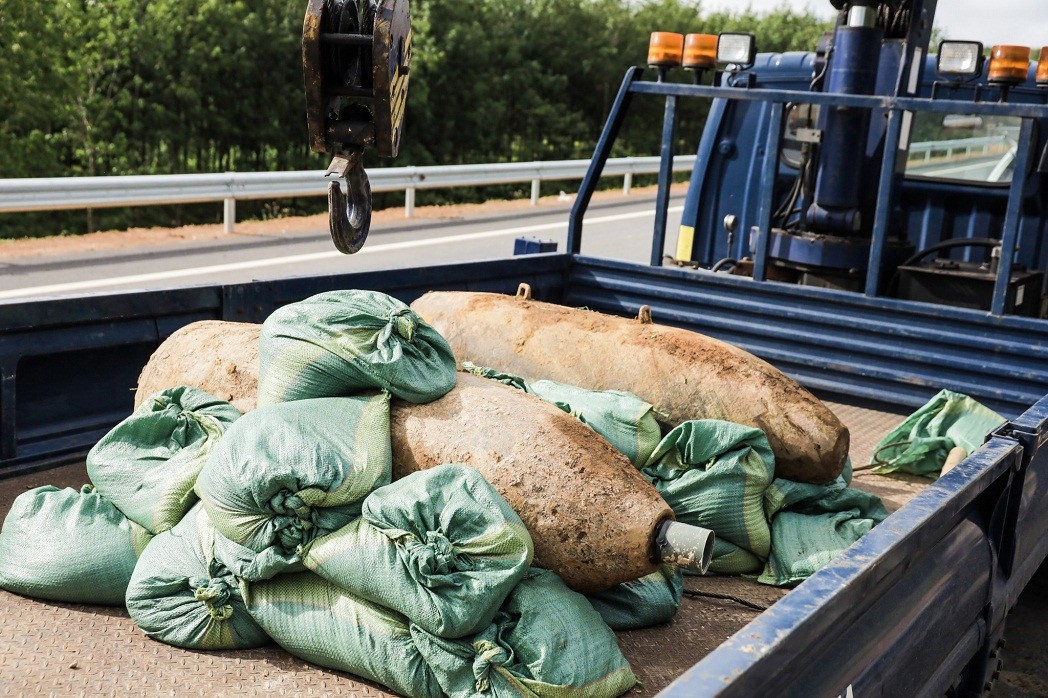 The two bombs were relocated to a safer area for handling. The two bombs were relocated to a safer area for handling.