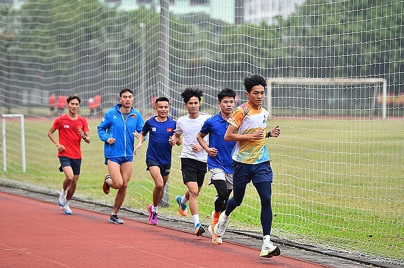 Members of the athletics team practice towards the 32nd Sea Games. (Photo Thuy Nguyen) Members of the athletics team practice towards the 32nd Sea Games. (Photo Thuy Nguyen)