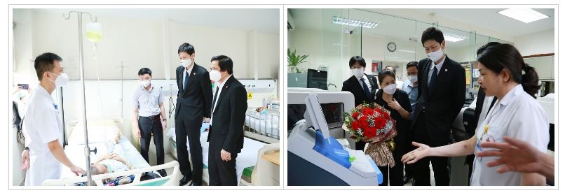First Secretary of the Japanese Embassy in Vietnam Sasaki Shohei and representatives of units visited the medical equipment sponsored by the Japanese Government this time. Source: National Institute of Haematology and Blood Transfusions First Secretary of the Japanese Embassy in Vietnam Sasaki Shohei and representatives of units visited the medical equipment sponsored by the Japanese Government this time. Source: National Institute of Haematology and Blood Transfusions