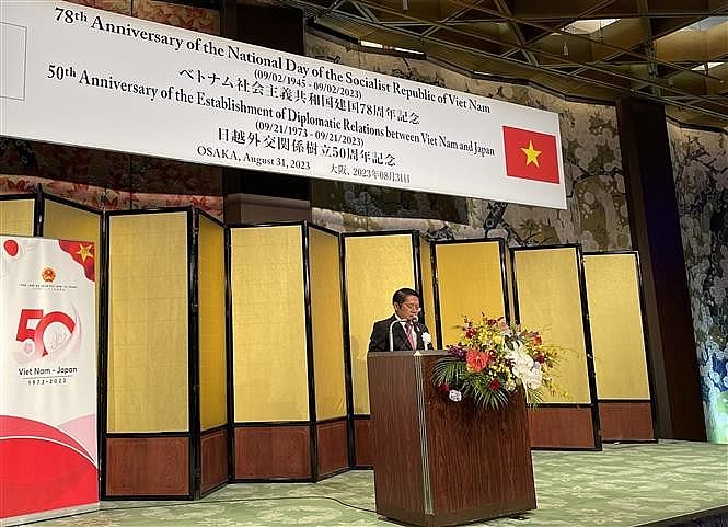 Vietnamese Consul General to Osaka Ngo Trinh Ha speaks at the celebration of Vietnam's National Day in Osaka, Japan. Vietnamese Consul General to Osaka Ngo Trinh Ha speaks at the celebration of Vietnam's National Day in Osaka, Japan.
