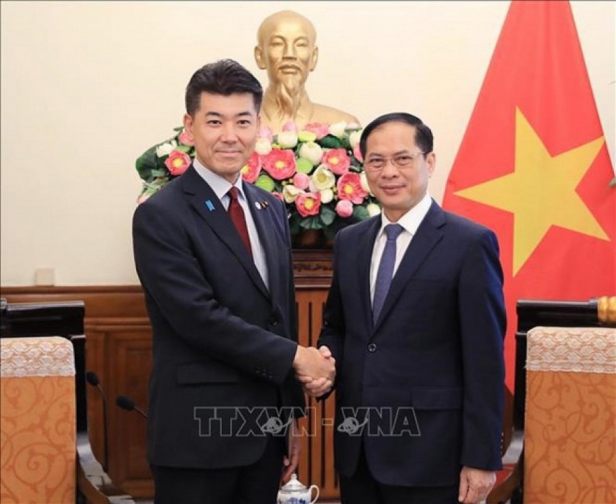 Foreign Minister Bui Thanh Son (R) and President of the Constitutional Democratic Party of Japan (CDP) Izumi Kenta (Photo: VNA) Foreign Minister Bui Thanh Son (R) and President of the Constitutional Democratic Party of Japan (CDP) Izumi Kenta (Photo: VNA)