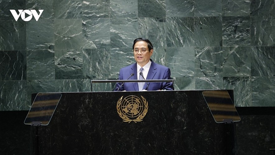 Vietnamese Prime Minister Pham Minh Chinh addresses the general debate of the 78th session of the UN General Assembly in New York on September 22, Vietnamese Prime Minister Pham Minh Chinh addresses the general debate of the 78th session of the UN General Assembly in New York on September 22,