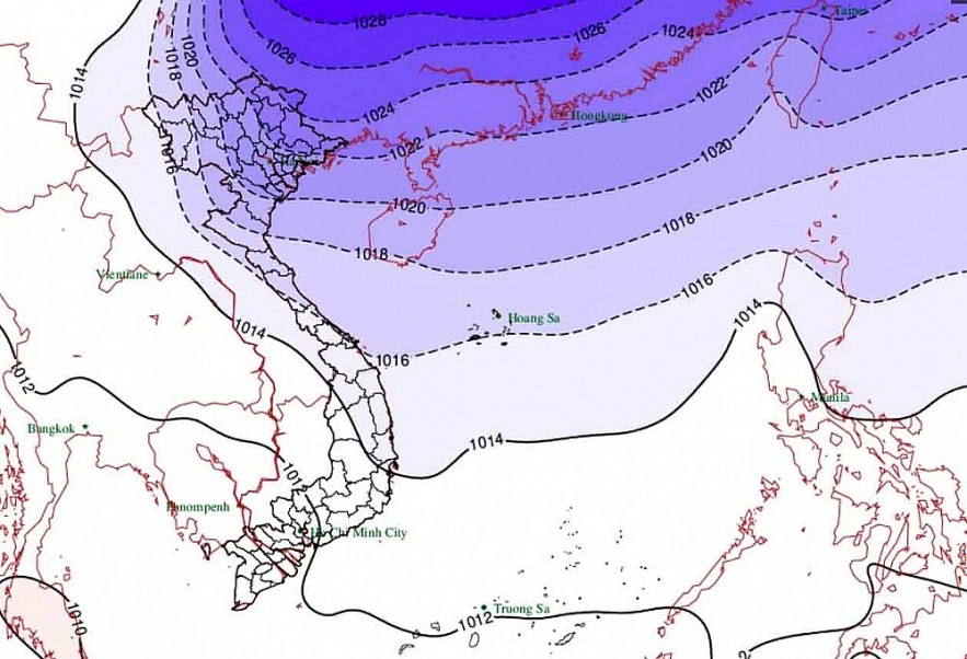 The strong cold spell is moving southward, causing temperatures to fall sharply and bringing heavy rain to the northern and central regions. (Photo: NCHMF) The strong cold spell is moving southward, causing temperatures to fall sharply and bringing heavy rain to the northern and central regions. (Photo: NCHMF)