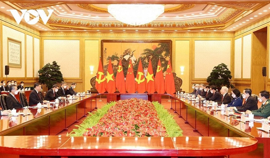 Vietnamese Party General Secretary Nguyen Phu Trong and Chinese Party General Secretary and President Xi Jinping hold talks in Beijing during the former's visit in late 2022. Vietnamese Party General Secretary Nguyen Phu Trong and Chinese Party General Secretary and President Xi Jinping hold talks in Beijing during the former's visit in late 2022.
