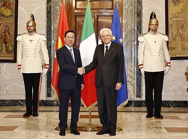 Vietnamese President Vo Van Thuong (L) meets with Italian President Sergio Mattarella during his State visit to the European country in July 2023. (Photo: VNA) Vietnamese President Vo Van Thuong (L) meets with Italian President Sergio Mattarella during his State visit to the European country in July 2023. (Photo: VNA)