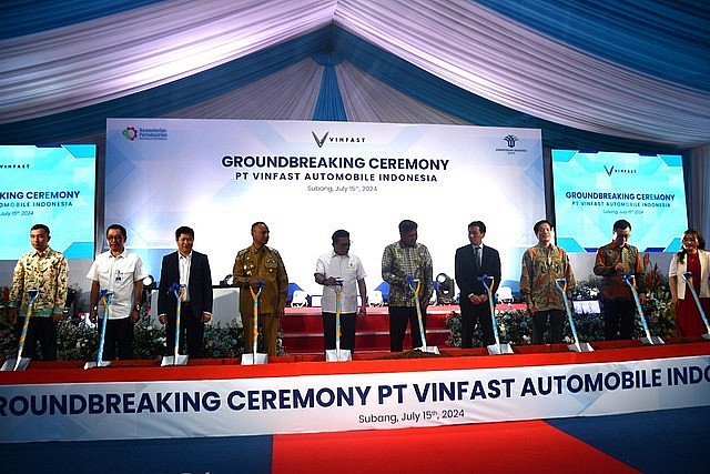 The groundbreaking ceremony for VinFast new electric vehicle assembly, Subang, West Java, Indonesia, July 15, 2024 - Photo: VOV The groundbreaking ceremony for VinFast new electric vehicle assembly, Subang, West Java, Indonesia, July 15, 2024 - Photo: VOV