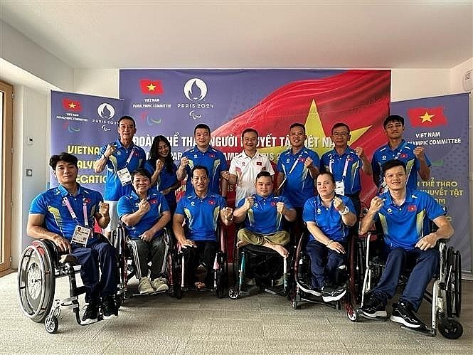 The Vietnamese sports delegation to the 2024 Paris Paralympic Games. (Photo: VNA) The Vietnamese sports delegation to the 2024 Paris Paralympic Games. (Photo: VNA)