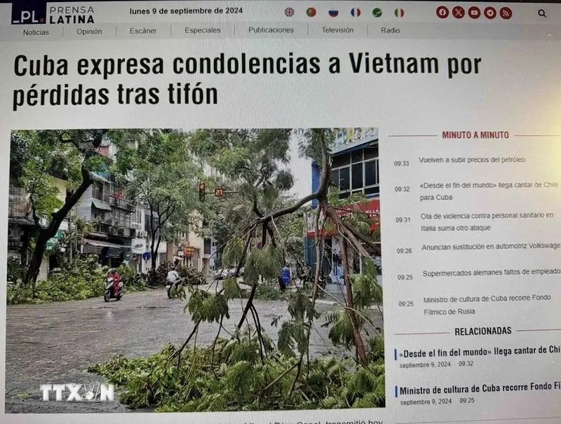 Prensa Latina e-newspaper publishes the message of condolences from Cuban President Miguel Díaz-Canel. (Screenshot: VNA) Prensa Latina e-newspaper publishes the message of condolences from Cuban President Miguel Díaz-Canel. (Screenshot: VNA)
