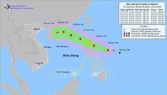The predicted trajectory of Storm Toraji (Photo: VNA) The predicted trajectory of Storm Toraji (Photo: VNA)