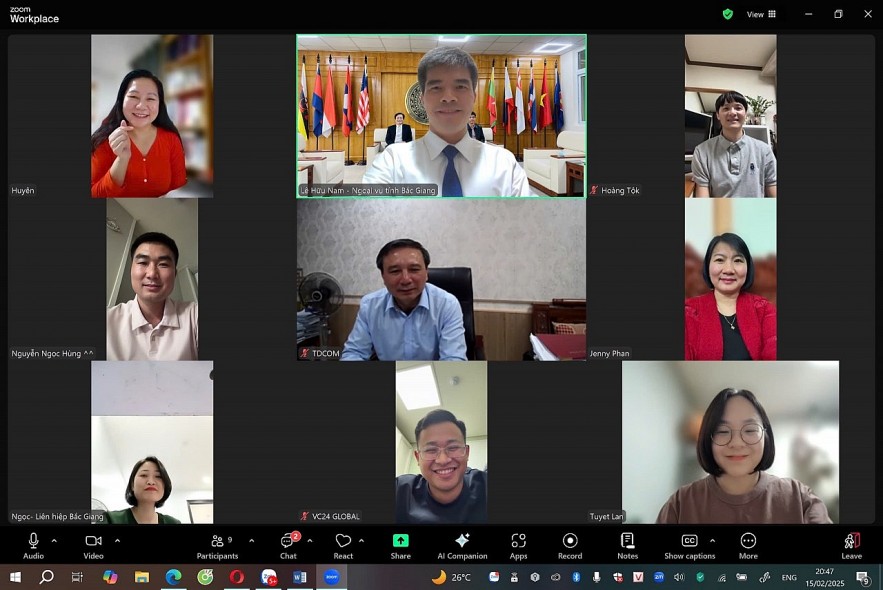 Online meeting with the Bac Giang Fellow-Countrymen Association in South Korea on February 15, 2025. (Photo: Bac Giang Union of Friendship Organizations) Online meeting with the Bac Giang Fellow-Countrymen Association in South Korea on February 15, 2025. (Photo: Bac Giang Union of Friendship Organizations)