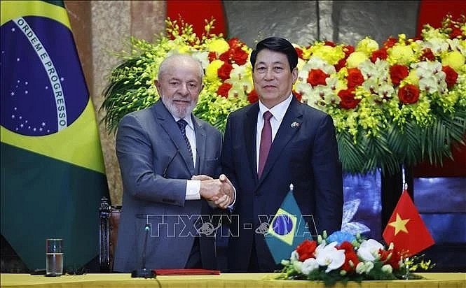 President of Vietnam Luong Cuong and President of the Federative Republic of Brazil Luiz Inácio Lula da Silva following their meeting with media (Photo: VNA) President of Vietnam Luong Cuong and President of the Federative Republic of Brazil Luiz Inácio Lula da Silva following their meeting with media (Photo: VNA)