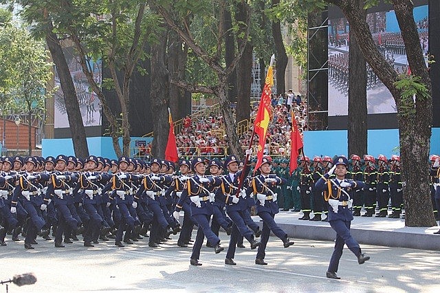 Vietnamese People's Army Forcers in full dress parade rehearsal to celebrate the 50th anniversary of National Reunification Vietnamese People's Army Forcers in full dress parade rehearsal to celebrate the 50th anniversary of National Reunification