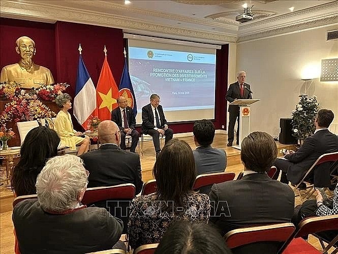 Vietnamese Ambassador to France Dinh Toan Thang at the roundtable. (Photo: VNA)