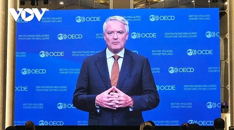 OECD Secretary-General Mathias Cormann delivers a video message to the event. OECD Secretary-General Mathias Cormann delivers a video message to the event.