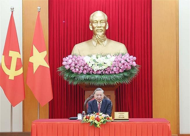 Party General Secretary To Lam in the phone talks with US President Donald Trump on July 2 evening (Hanoi time) (Photo: VNA)