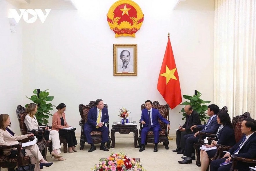 Vietnamese Deputy Prime Minister Tran Hong Ha and US Ambassador to Vietnam Marc Knapper during their meeting in Hanoi on July 9. Vietnamese Deputy Prime Minister Tran Hong Ha and US Ambassador to Vietnam Marc Knapper during their meeting in Hanoi on July 9.