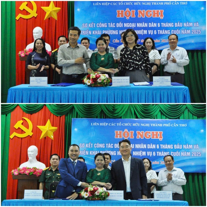 Delegates witnessed the signing ceremony of a memorandum of understanding between the Can Tho Union of Friendship Organizations and various organizations/agencies on collaboration in implementing programs and projects related to children, women, youth, community development, education, and overseas study counseling. (Photo: Ha Vy)