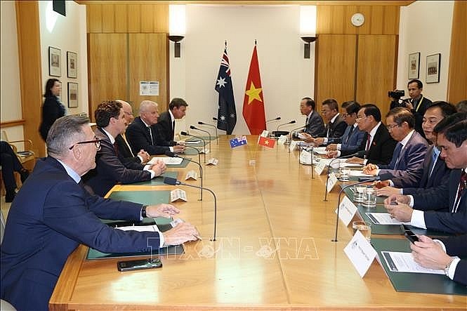 A view of the meeting between Vietnamese National Assembly (NA)'s Committee for National Defence, Security, and External Affairs and Australia's Joint Standing Committee on Foreign Affairs, Defence and Trade (JSCFADT) (Photo: VNA) A view of the meeting between Vietnamese National Assembly (NA)'s Committee for National Defence, Security, and External Affairs and Australia's Joint Standing Committee on Foreign Affairs, Defence and Trade (JSCFADT) (Photo: VNA)