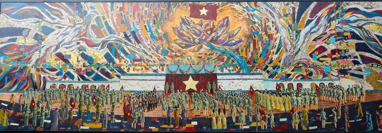 The front side of the large lacquer painting Lacquer Painting 'Uncle Ho Reads the Declaration of Independence' Sets A World Record