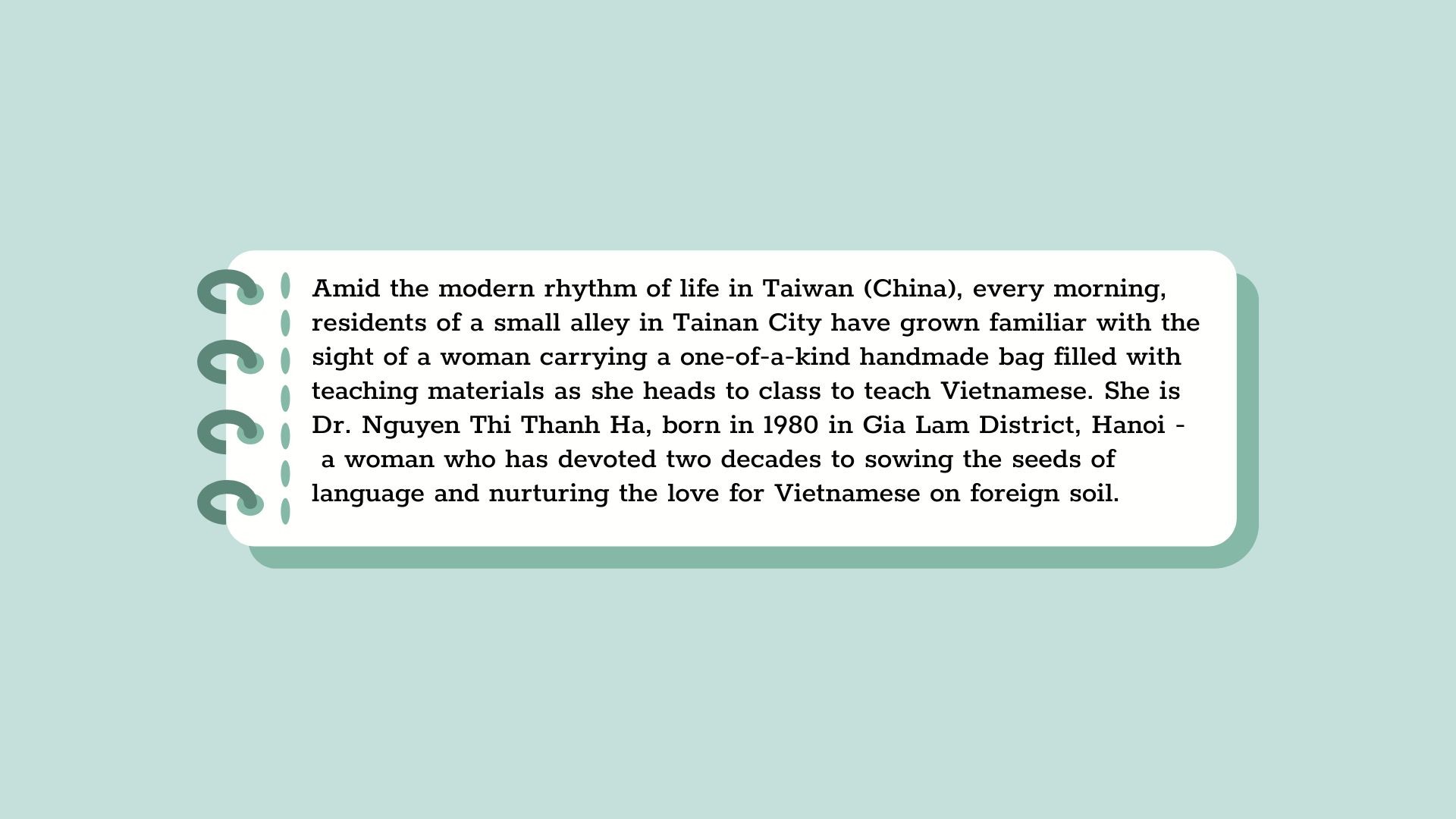 Dr. Nguyen Thi Thanh Ha: Two Decades of Nurturing Vietnamese Language  in Taiwan (China)