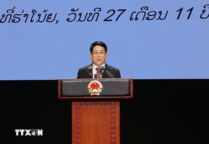 State President Luong Cuong speaks at the ceremony celebrating the 50th National Day of Laos (December 2, 1975-2025), and commemorating the 105th birth anniversary of late Lao President Kaysone Phomvihane (December 13, 1920-2025) on November 27. (Photo: VNA)