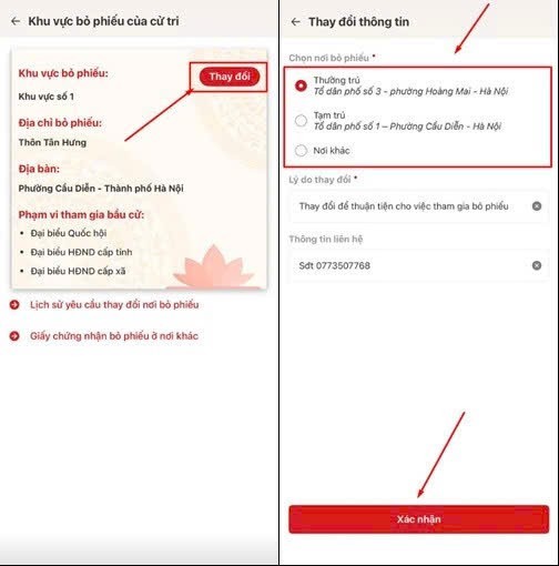 Guidance on registering to change polling locations through the VNeID application. (Photo: KT) Guidance on registering to change polling locations through the VNeID application. (Photo: KT)
