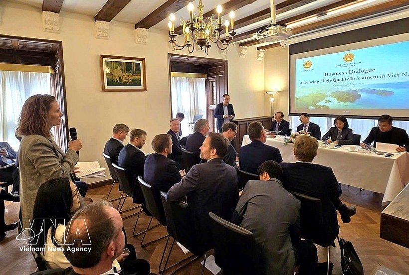 A representative of Denmark businesses speaks at the dialogue. (Photo published by VNA) A representative of Denmark businesses speaks at the dialogue. (Photo published by VNA)