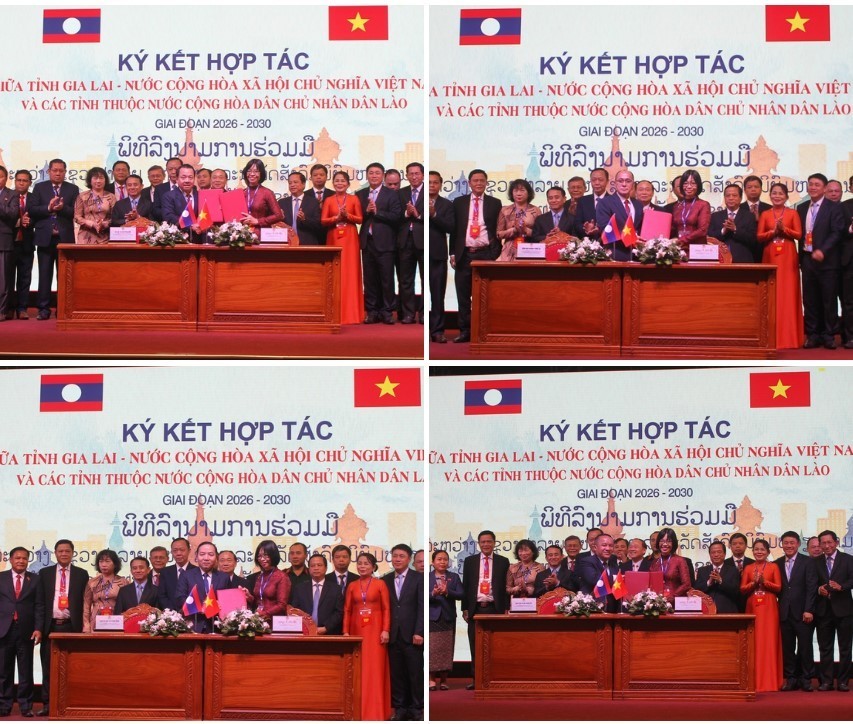 The People's Committee of Gia Lai province and the governments of the provinces of Attapeu, Champasack, Salavan, and Sekong signed a Memorandum of Cooperation for the period 2026-2030. (Photo: VGP)