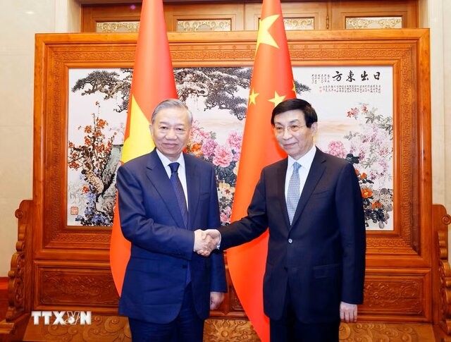 General Secretary of the Communist Party of Viet Nam (CPV) Central Committee and President of Viet Nam To Lam meets with Chairman of the National Committee of the Chinese People's Political Consultative Conference (CPPCC) Wang Huning in Beijing, China. April 14, 2026. General Secretary of the Communist Party of Viet Nam (CPV) Central Committee and President of Viet Nam To Lam meets with Chairman of the National Committee of the Chinese People's Political Consultative Conference (CPPCC) Wang Huning in Beijing, China. April 14, 2026.