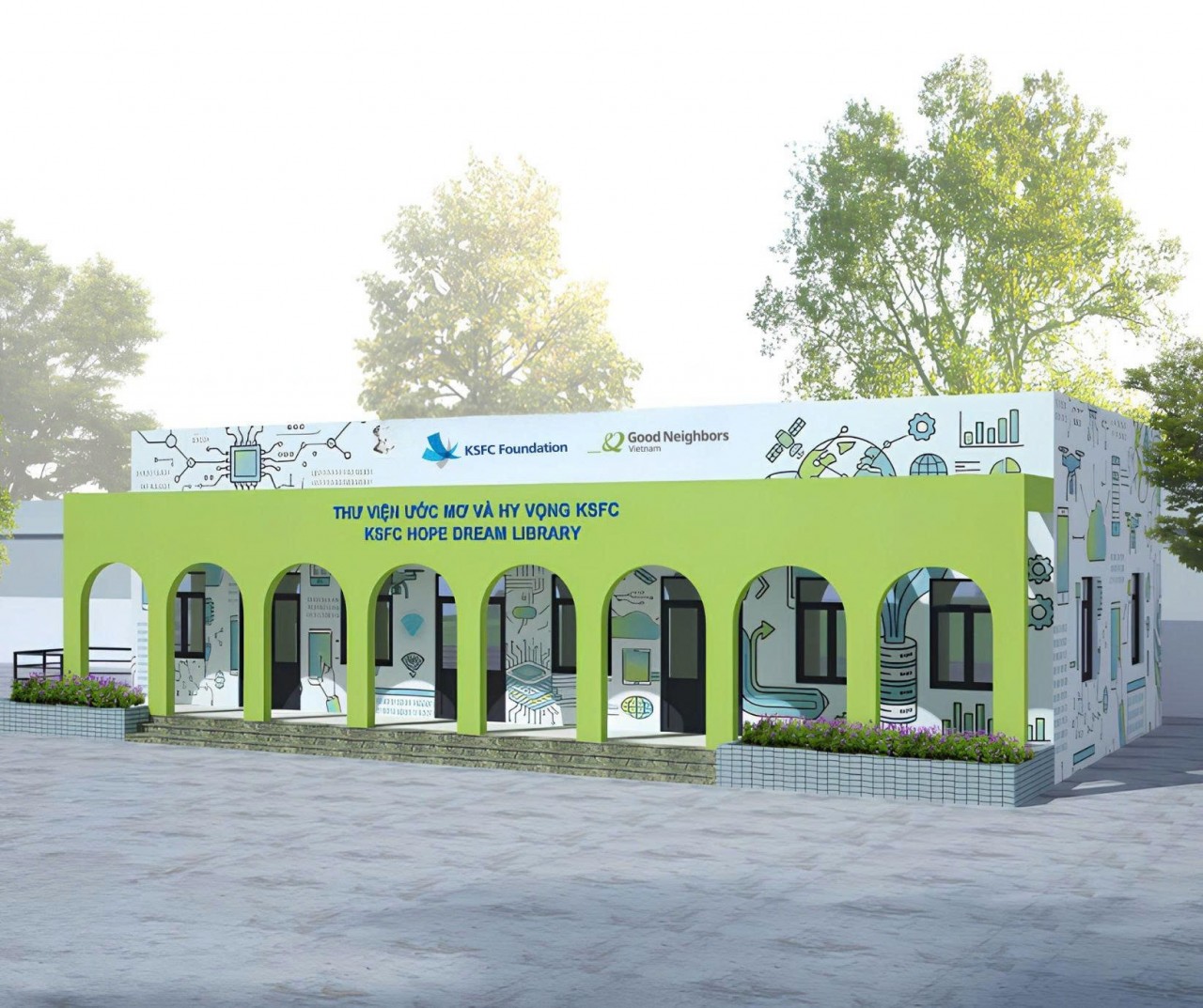 The multi-functional library at Kim Xuyen High School is scheduled to be inaugurated in July 2026. (Photo: GNI)