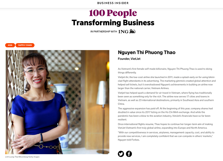 vietjet airs ceo named among 100 people transforming business in asia