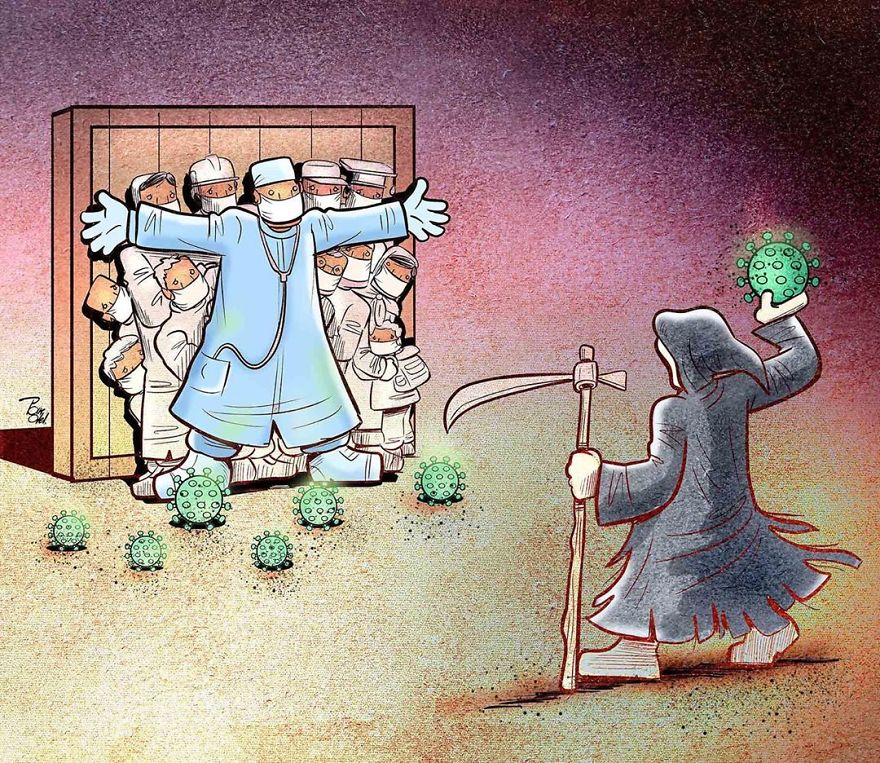 illustrations by iranian artist show the harsh reality of doctors during coronavirus outbreak