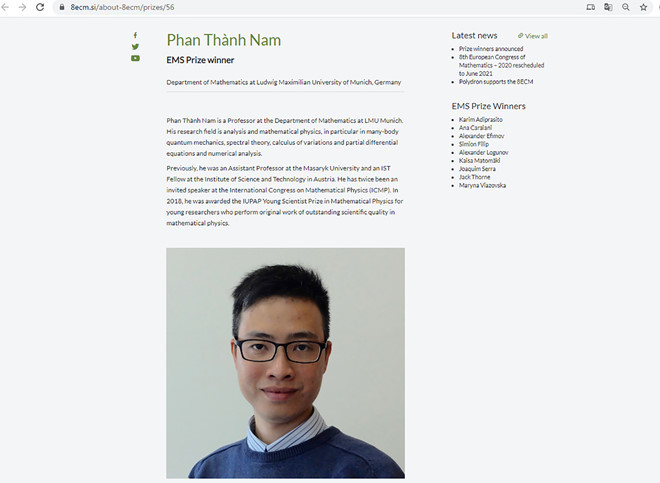 Vietnamese young professor wins prize of European Mathematical Society vietnamese young professor wins prize of european mathematical society