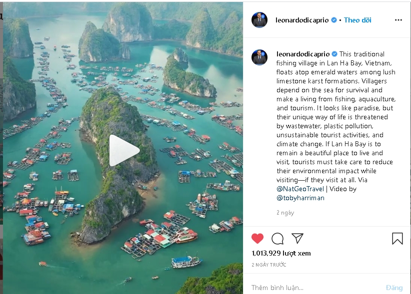 Leonardo DiCaprio calls for protection of Vietnam’s Lan Ha Bay