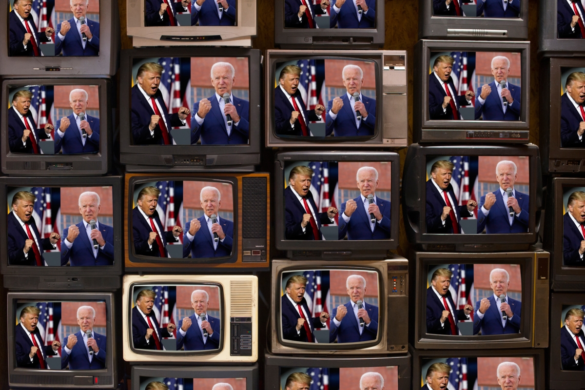 2020 Presidential Election: How to watch? Debate topics? When is the second debate? Photo illustration by Joe Rodriguez. Images in illustration: Steve Helber/AP Images(Trump); Carolyn Kaster/AP Images (Biden) Getty Images (TV's)
