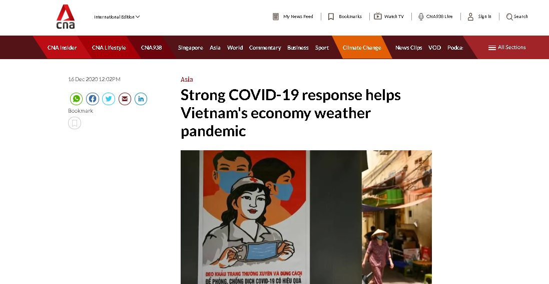 CNA dedicates one article to praise Vietnam's achievement (Photo: Captured) 