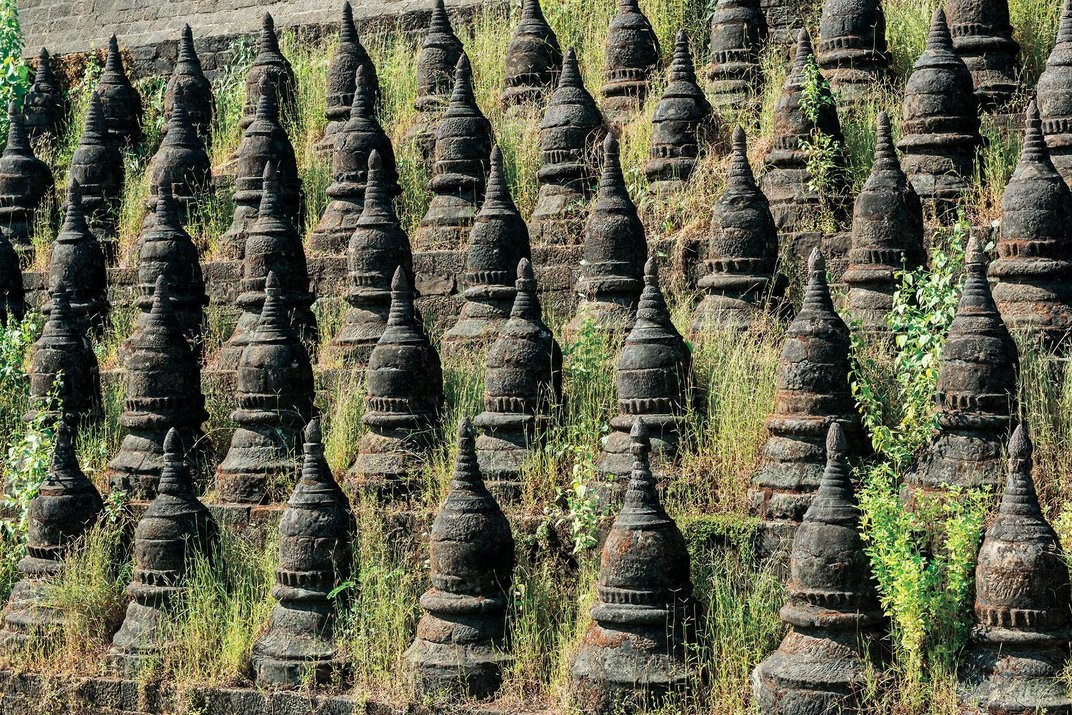 On the terraces of the Kothaung temple, an elaborate array of miniature stupas, or dome-shaped shrines, replicate the structure’s signature architectural feature. Universal Images Group North America LLC / Alamy On the terraces of the Kothaung temple, an elaborate array of miniature stupas, or dome-shaped shrines, replicate the structure’s signature architectural feature. Universal Images Group North America LLC / Alamy