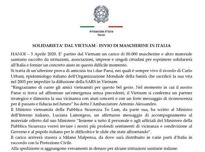 88,000 face masks from Vietnam arrived in Italy 88000 face masks from vietnam arrived in italy