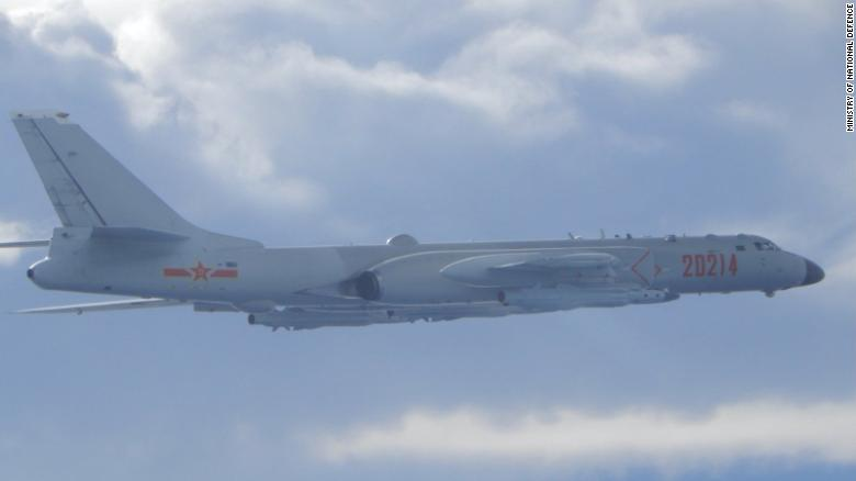 Taiwan Defense Ministry photo shows an Chinese People's Liberation Army Air Force H-6 bomber intercepted by Taiwanese fighters on Friday. 5348 jet
