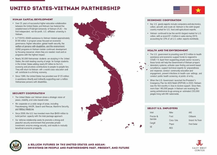 A screenshot of the original post on US Embassy in Hà Nội showing a map of Việt Nam with two archipelagos Hoàng Sa and Trường Sa before they were removed. — Facebook capture 1520 vietnam map 2