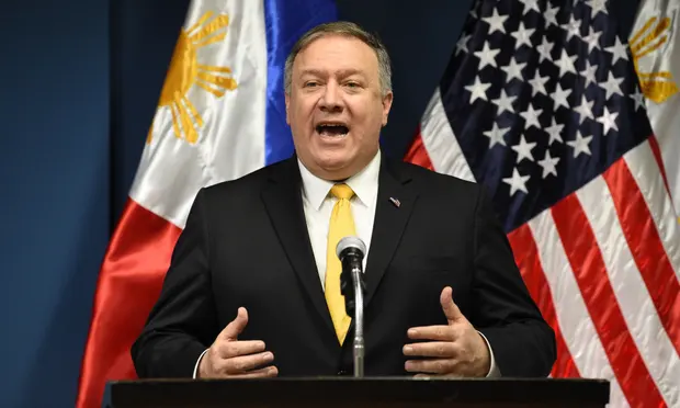 Mike Pompeo in Manila, where he said the US will defend Philippine vessels in the South China Sea. Photograph: Ted Aljibe/AFP/Getty Images 1044 pompeo
