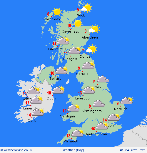 UK and Europe daily weather forecast latest, April 1: Mostly dry, with plenty of sunshine, best in the North and West of the UK UK and Europe daily weather forecast latest, April 1: Mostly dry, with plenty of sunshine, best in the North and West of the UK