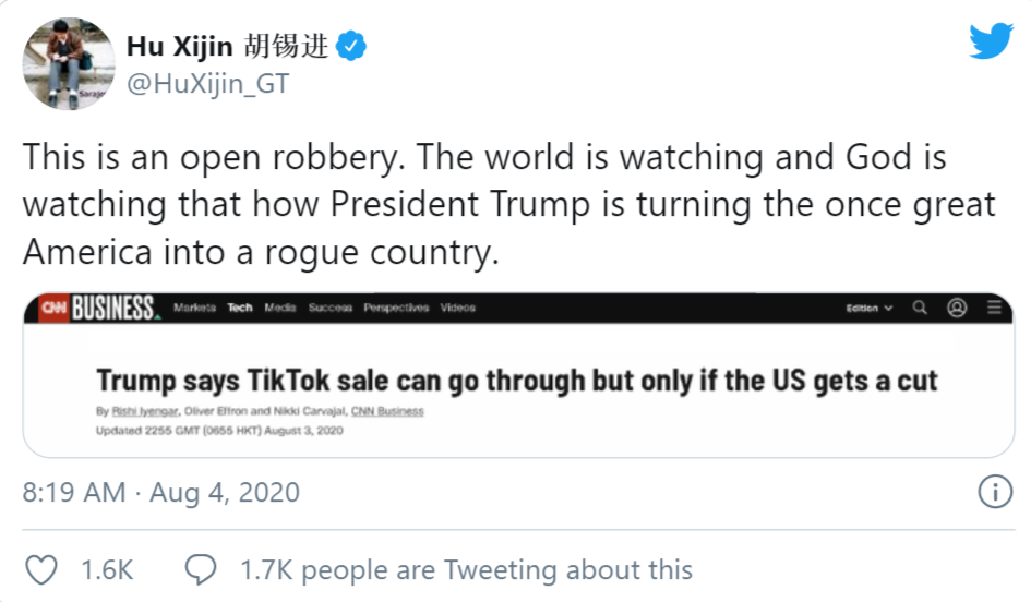 Chinese media decries US's forced buy TikTok 4854 hj