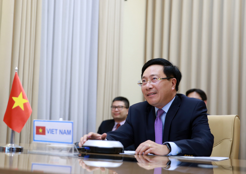 Deputy Prime Minister, Foreign Minister Pham Binh Minh addresses the VTC High-level Open Debate of the United Nations Security Council on Climate and Security on July 24, 2020. Photo: VGP 2746 pm