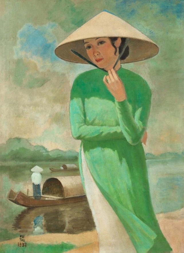 An oil and canvas painting titled “Young Woman With A Conical Hat By The River” by Vietnamese artist Mai Trung Thu. Photo: Sotheby's An oil and canvas painting titled “Young Woman With A Conical Hat By The River” by Vietnamese artist Mai Trung Thu. Photo: Sotheby's